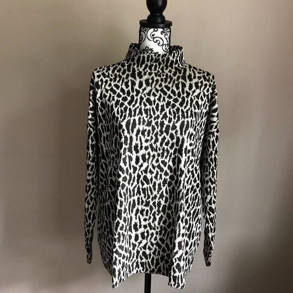 LOFT Plus Animal Spotted Mock Neck Top - Black Tan - Size 14 Plus - Picture 2 of 7